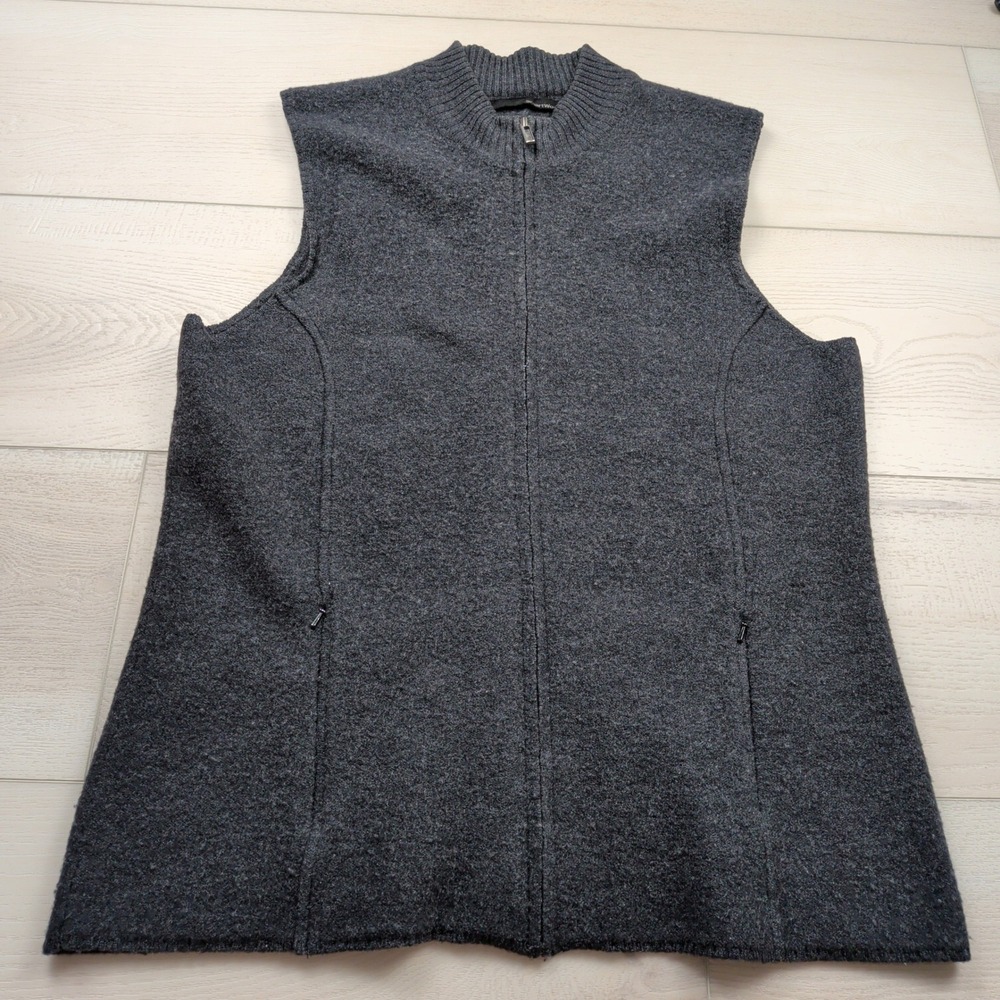 SmartWool Womens XL Gray 100% Merino Wool Full Zip Mock Neck Vest Pockets FA08